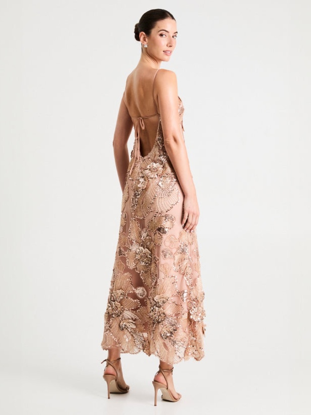 HELSI Samantha Floral V-Neck Tie Back Dress in Gold  Wedding Size S  NWT